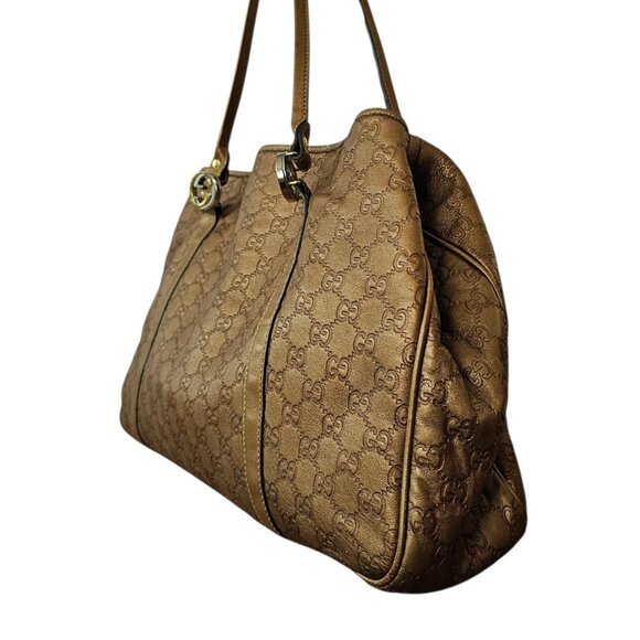 GUCCI Metallic Guccissima Large GG Twins Shoulder Tote Bronze Leather Monogram - Picture 3 of 16